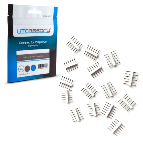 Litcessory Connettore Da 6-Pin A 6-Pin Per Philips Hue Lightstrip Plus (15 Pezzi, Bianco - Standard 6-Pin V3)