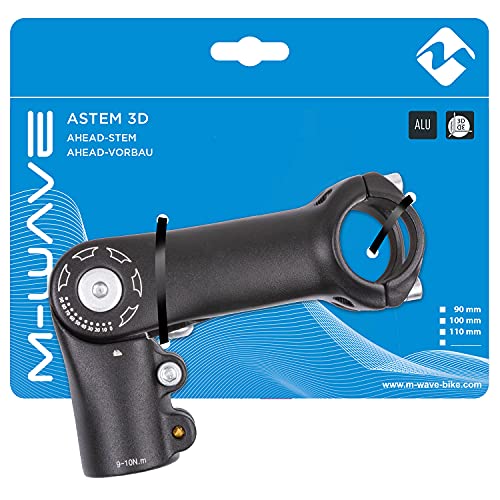 M-Wave St-C2.1, Attacco Manubrio Unisex Adulto, Nero, Verstellbar Von 0°-90°, Ext. 110 Mm, Für 31.8 Mm