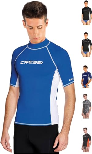 Cressi Rash Guard Man, Maglia Protettiva Con Maniche Corte In Speciale Tessuto Elastico, Protezione Solare Uv (Upf) 50+ Uomo, Azzurro/Bianco, Xxl/7 (5