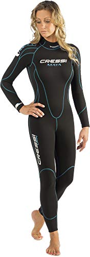 Cressi Maya Lady Monopiece Wetsuit 2.5 Mm - Muta Monopezzo Senza Cappuccio In Neoprene Ultrastretch Per Donna, Nero/Blu (Acquamarina), S