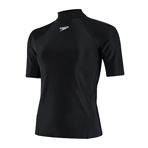 Speedo Donna Short Sleeve Sun Protection Rash Top Rash Top, Nero/Bianco, Xxs