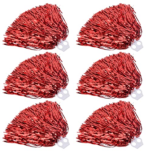 Pinsheng 6 Pezzi Cheerleading Pom Poms, Cheerleader Pompon Colorati Con Anello In Plastica Per Sport Ballo Di Festa (Rosso)