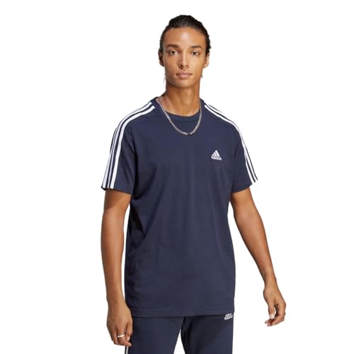 Adidas Essentials Single Jersey 3-Stripes T-Shirt, Maglietta A Maniche Corte Uomo, Legend Ink/White, Xl
