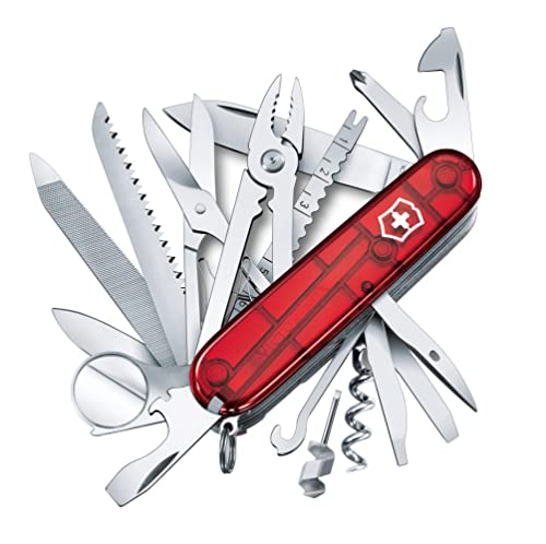 Victorinox Swiss Champ, Coltellino Svizzero (Swiss Army Knife Con 33 Funzioni, Pinza Combinata, Forbici, Lente Di Ingrandimento) Colore Rosso Traspare