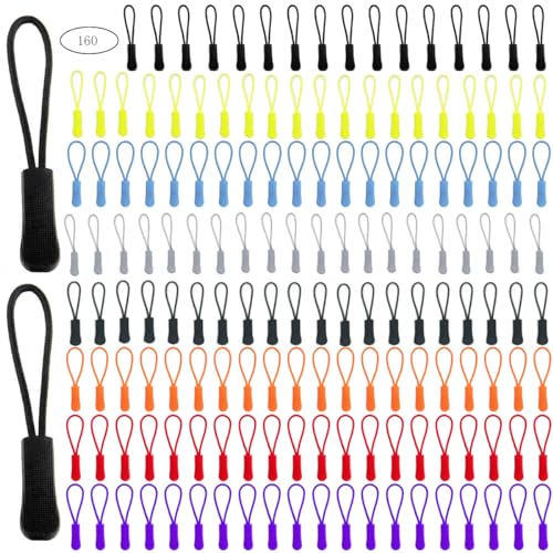 Liwein Zipper Pull, 160Pcs Estensione Cerniera Chiusure Lampo Estensione Chiusura Lampo Cursore Nylon Cordone Cerniera Tira Fissare Riparazione Cernie