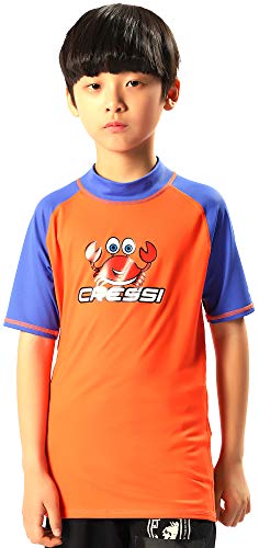 Cressi Rash Guard Short Jr, Maglia Protettiva In Tessuto Elastico Con Protezione Solare Uv (Upf) 50+ Bambini, Arancio/Blu Royal, 2/3 Anni 98 Cm