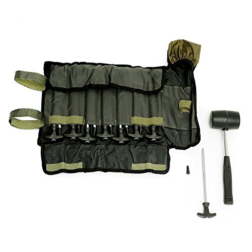 Set Lucx® Da 14 Pezzi Con Martello In Gomma E Tasca Per Picchetti Da Bivacco, Chiodi Da Tenda Per Tende Da Pesca, Picchetti A T Per Tende Da Carpa