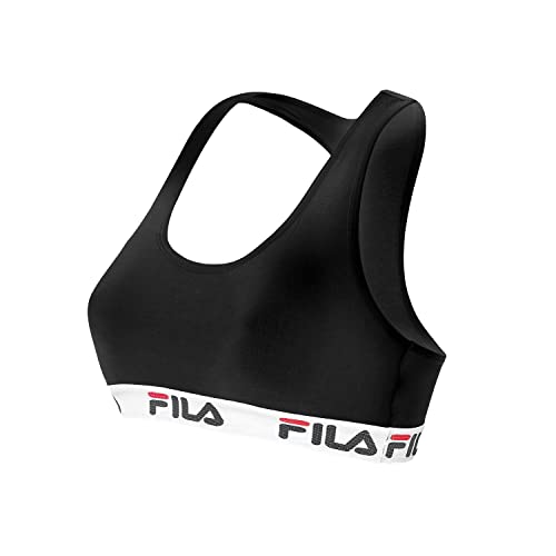 Fila Reggiseno Donna Cotone, Reggiseno Sportivo, Senza Ferretto, Nero, Taglie L