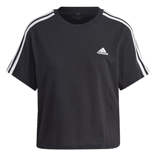 Adidas Essentials 3-Stripes Single Jersey Crop Top, T-Shirt Donna, Black/White, S