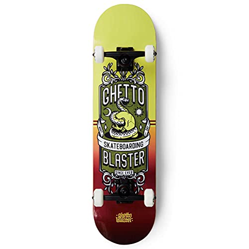Skateboard Completo Professionale, Principianti, Bambini, Adulti, Tavola In Acero 7 Strati, Cuscinetti Abec 9, Ruote 52Mm, Peso Max 90Kg, Skull Red Ye