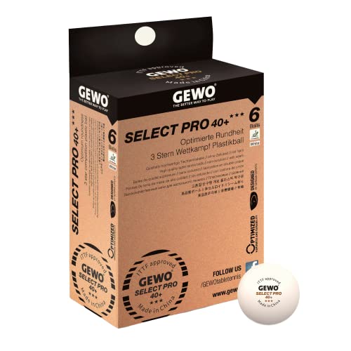 Gewo Select Pro - Palline Da Ping Pong Con 3 Stelle In Plastica 40+ Con Cucitura, Certificate Ittf, 6 Palline Da Ping Pong Professionali Di Alta Quali
