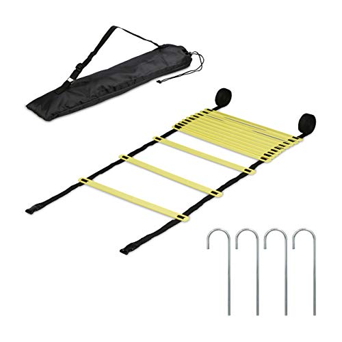 Relaxdays Scaletta Per Allenamento, 6 M, 12 Pioli, Speed Ladder, Scala Per Calcio, Custodia & Picchetti, Nero/Giallo Unisex Adulto, 1 Pz