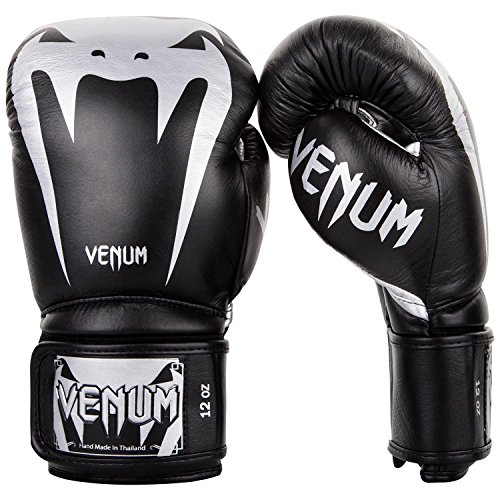 Venum Giant 3.0, Guantoni Da Boxe Muay Thai Kick Boxing, Unisex - Adulto, Nero/Argento, 12 Oz