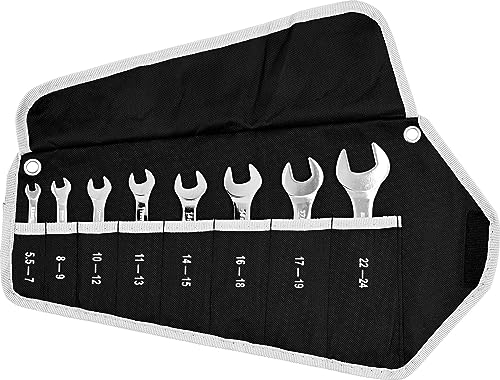 Kunzer 7Sls08 - Set Di Chiavi Speciali, 8 Pezzi, In Acciaio, 5,5-24 Mm, Doppia Chiave A Forchetta Con Custodia Arrotolabile