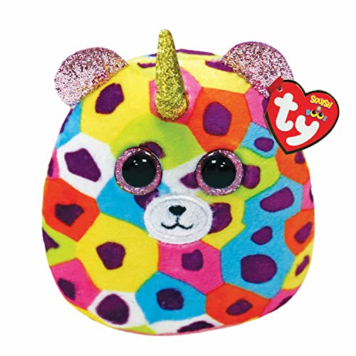 Ty Mini Squishy Beanies - Il Leopardo Giselle, Mini Cuscino Di Peluche Con Occhioni E Orecchie Viola Glitter, Idea Regalo Per Grandi E Piccini, Tutti