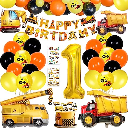 Compleanno Escavatori 1 Anni, Palloncini Decorazioni Compleanno 1 Anni Bambino Escavatori, Costruzione Compleanno Feste Scavatrice Bulldozer Palloncin