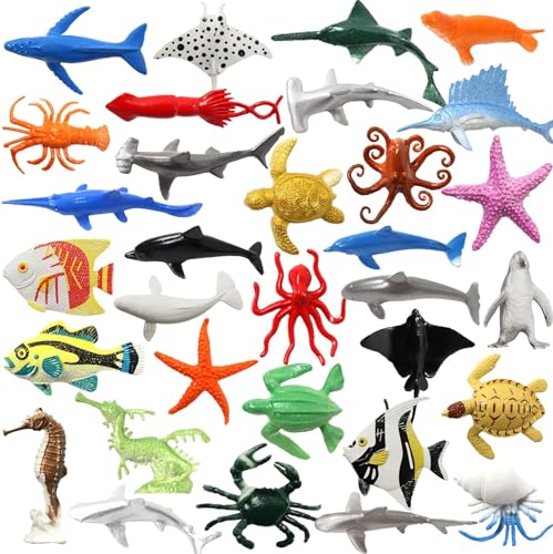 Doitem 32 Pezzi Assortiti Mini Vinile Plastica Oceano Mare Figure Di Animali Giocattolo Set, Realistico Sotto La Vita Del Mare Figura Bagno Regalo Per