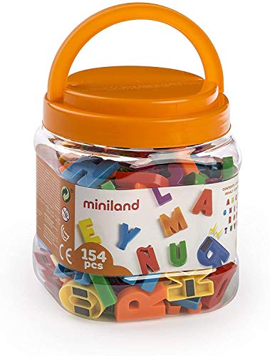 Miniland 97911 - Bote Figuras Magnéticas Letras, 154Piezas