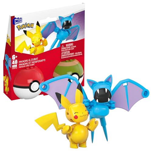 Mega Pokémon - Set Poké Balls Con Pikachu E Zubat, Set Da Costruire Con 40 Pezzi, Apri Le Poké Balls E Costruisci I 2 Personaggi Pokémon Inclusi, Gioc