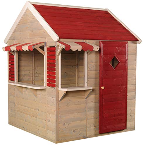 Wendi Toys M16 Beach Shop | Casetta Bambini Giardino Di Legno Con Finestre, Porta Piena, Persiane, Tende Da Sole.