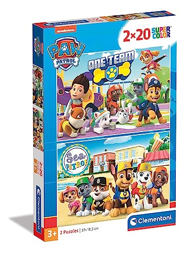 Clementoni Paw Patrol Supercolor Patrol-2X20 (2 20 Pezzi) -Made In Italy, Puzzle Bambini 3 Anni+, Multicolore, 24779