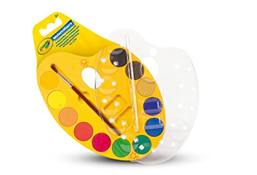 Crayola - Set 12 Acquerelli Con Pennello, Tavolozza Richiudibile Con Coperchio, Attività Creativa Per Bambini, Colori Assortiti, 53-8434