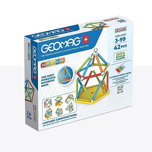 Geomag - Supercolor Riciclato 42 Pezzi - Costruzioni Magnetiche Per Bambini Dai 3 Anni - Plastica Riciclata Al 100% - Mattoncini Con 20 Stecche, 20 Sf