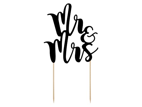 Partydeco- Topper Mr & Mrs Su Stecchini Per Wedding Cake Torta Matrimonio Sposi, Colore Nero, Kpt10-010
