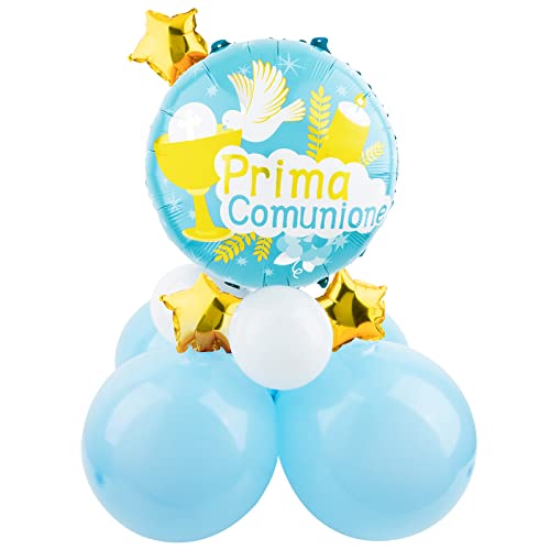 Palloncini Centrotavolo Comunione Bambino Scritta Prima Comunione Blu Decorazione Tavolo Festa Bomboniere Confetti Comunione Battesimo Baby Shower