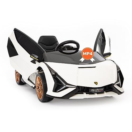 Babycar Lamborghini Elettrica Per Bambini Sian (Bianca) - Macchina Elettrica Per Bambini Con Licenza Ufficiale 12 Volt Con Telecomando 2.4 Ghz Porte A