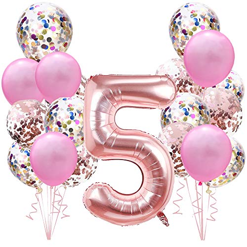 Palloncini Compleanno Oro Rosa Per 5 Anni Bambina Ragazze: 40" Numero 5 Giganti Elio Gonfiabili Numeri Palloncini 100Cm,Pink Palloncino Coriandoli Bal