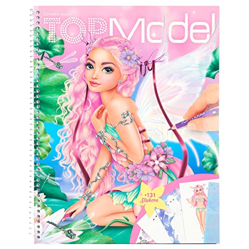Depesche 12147 Crea Il Tuo Topmodel-Libro Fantasy Con 78 Pagine Per Creare Abiti Magici, Libretto Da Colorare Con Foglio Di Adesivi E Stencil, Multico