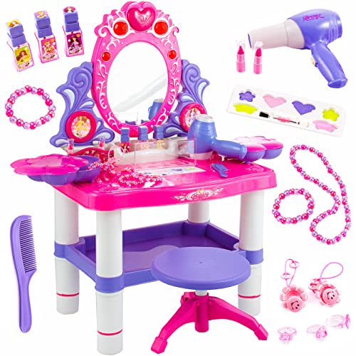 Kinderplay Specchiera Bambina - Postazione Trucco Bambina | Specchiera Trucco Bambina | Tavolo Trucco Bambina | Specchio Bambina | Consolle Trucco Bam