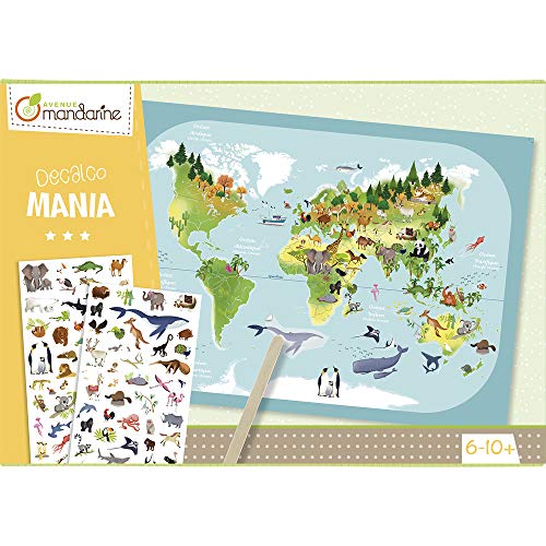 Avenue Mandarine Kc042C - Scatola Creativa Décalco Mania Planisfero Include Un Foglio 30X42 Cm, 2 Fogli Di Decalcomanie Et Un Bastoncino (Istruzioni I