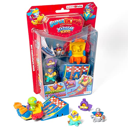 Superthings Kazoom Kids – Blister 4 Superthings (Include 1 Capitano Argentato), 1 Kazoom Slider E 1 Rampa