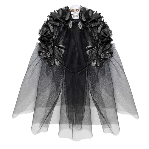Widmann Milano Party Fashion - Cerchietto Con Rose Nere E Velo, Dia De Los Muertos, Giorno Dei Morti, Sposa Scheletro