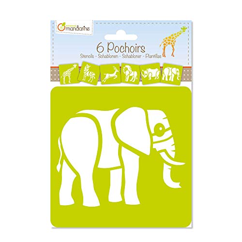 Avenue Mandarine 42442Md - Kit Di 6 Stencils 15,4X22,3 Cm Con Istruzioni Incluse, Animali Della Savana