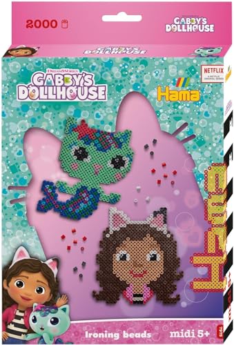 Hama Perlen 7975 - Set Regalo Di Perline Da Stirare Gabbys Dollhouse, Con Circa 2000 Perline Midi Di Diametro Di 5 Mm, Divertimento Creativo Per Grand