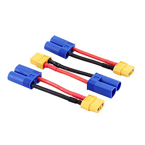 Olirc 3Pcs Maschio Ec5 Losi A Femmina Xt60 Connettore Adattatore Per Batteria Lipo Con Cavo 14Awg 5Cm (C74-3)