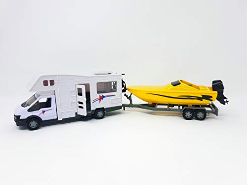 Playjocs Gt-6250 Camper Motorhome Con Rimorchio Con La Barca, Ca. 35Cm - Die Cast Metallo Auto Car Modello Giochi Per Bambini (4937)