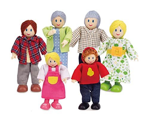 Hape Happy Family – Caucasian ,Award-Winning Doll Family Set, Unique Accessory For Kid’S Wooden Doll House, Imaginative Play Toy, 6 Caucasian Family F