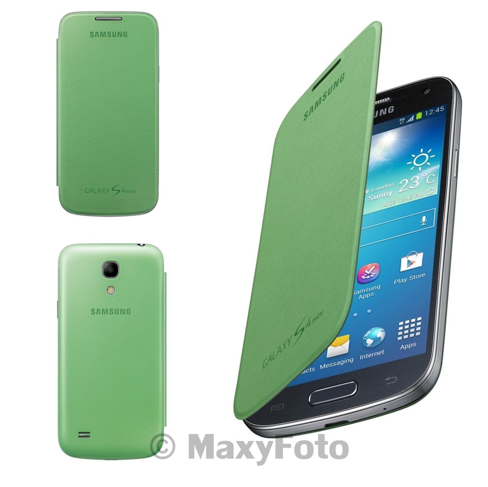 SAMSUNG CUSTODIA FLIP-COVER BOOK-CASE ORIGINALE GALAXY S4 MINI I9190 I9195 VERDE