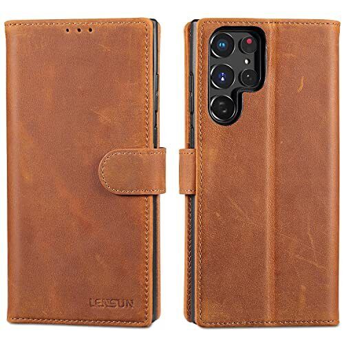 Lensun Cover per Samsung Galaxy S22 Ultra 5G, Custodia in Vera Pelle (i6o)