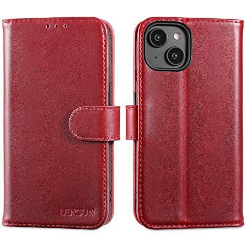 Lensun Cover per iPhone 14, Custodia in Vera Pelle [RFID Blocking] Libro (R0U)