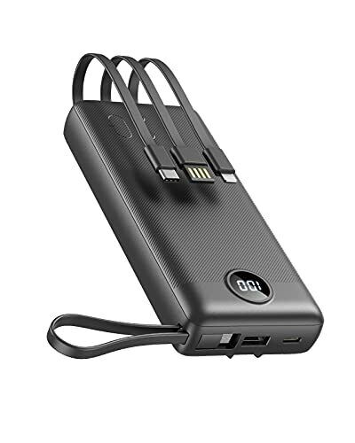 Power Bank con Cavi Integrati, Powerbank mit Kabel USB C Sottile da 20000 (v5F)
