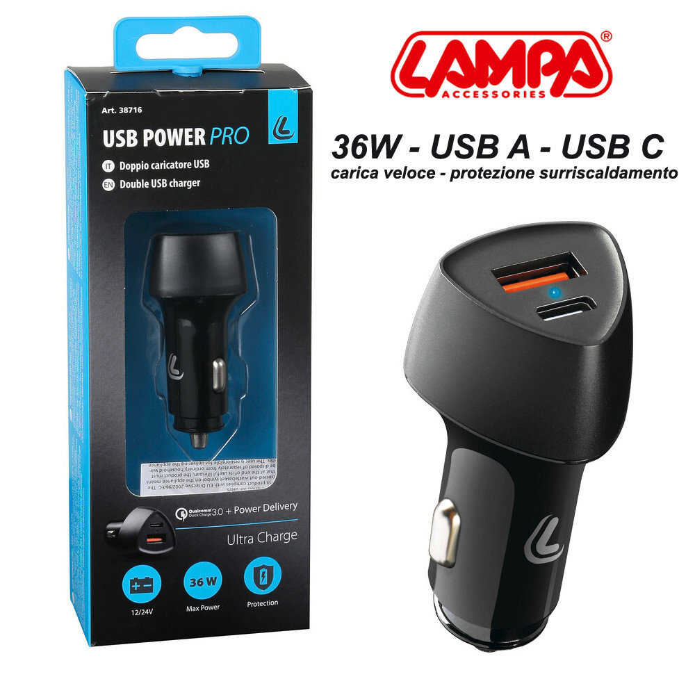 LAMPA - 38716 - doppia USB A + C - Max POWER PRO 36W Ultra Charge Accendisigari