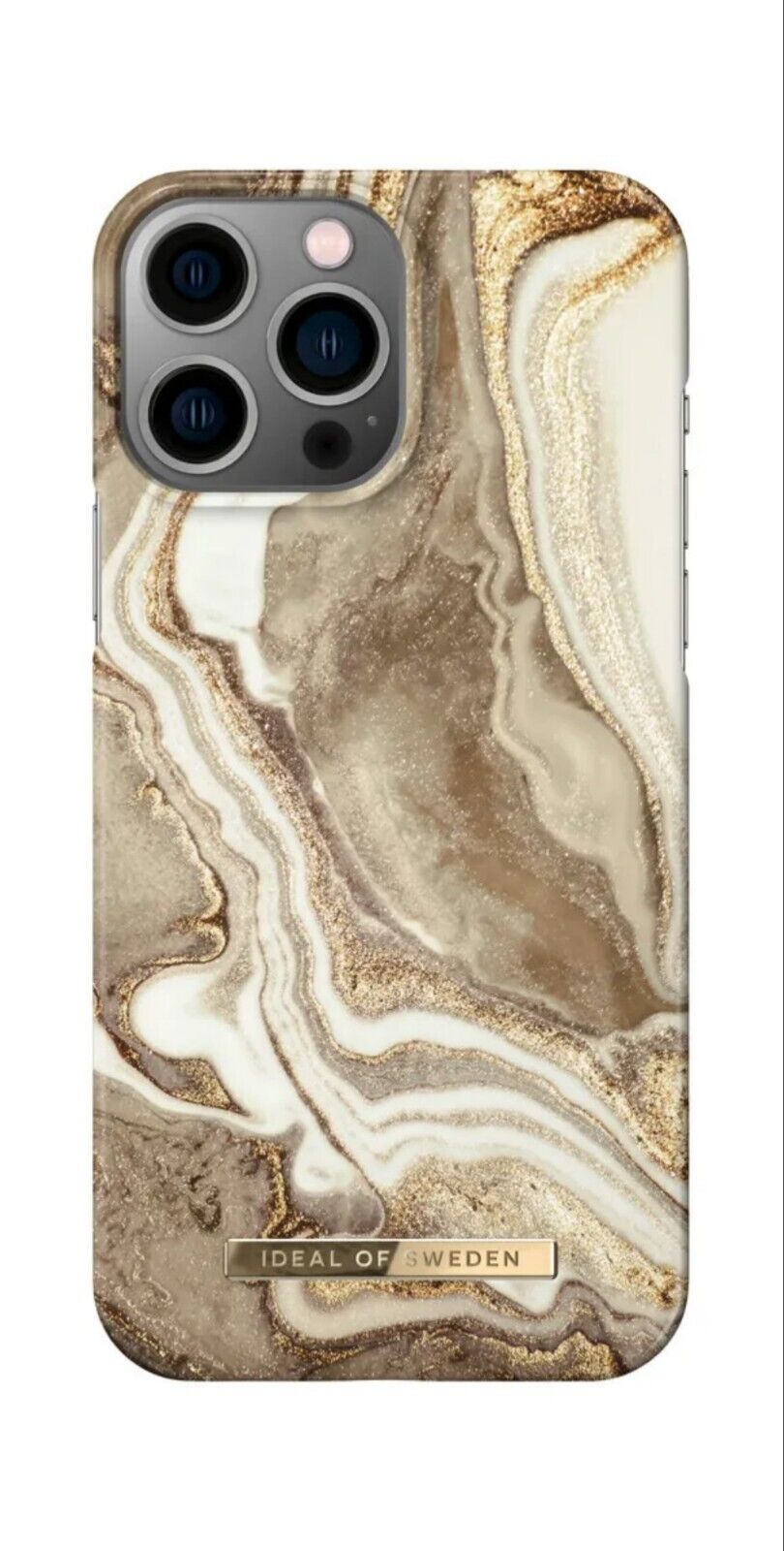 Custodia iDeal of Sweden iPhone 13 Pro Max, moda cover marmo sabbia dorata