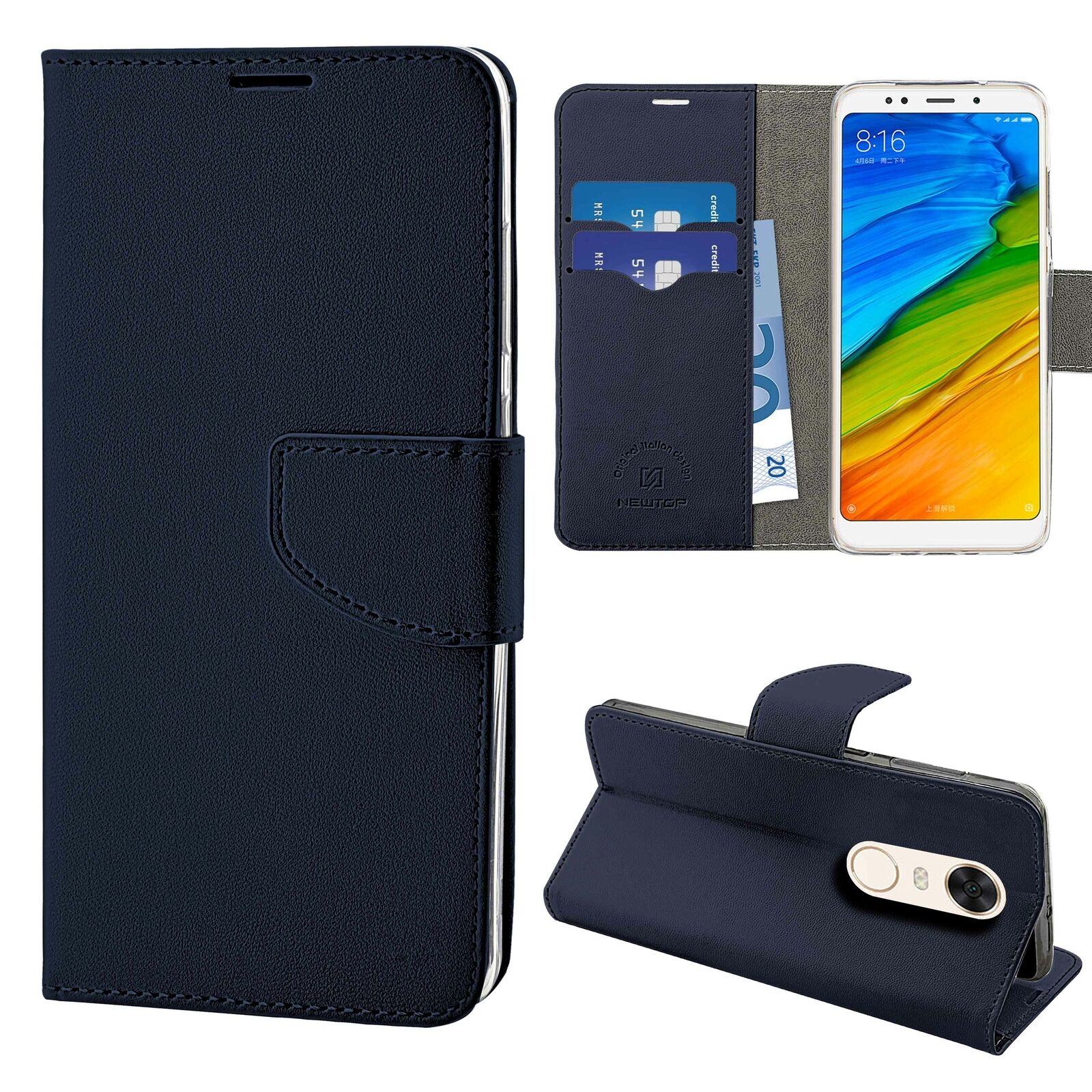 Custodia Cover Libro Portafoglio Chiusura Magnetica per Xiaomi Redmi 5 Plus Blu