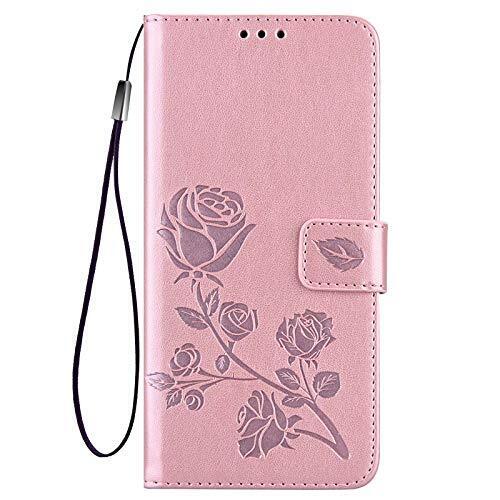 WOBURN Leather Folio Cover per Xiaomi Redmi A1, Goffratura Rosa Custodia (K6d)