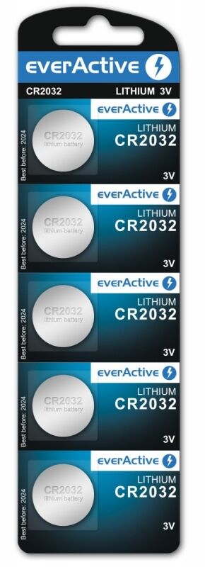 5x CR2032 2032 EverActive batteria al litio a bottone 3 volt Blister telecomandi